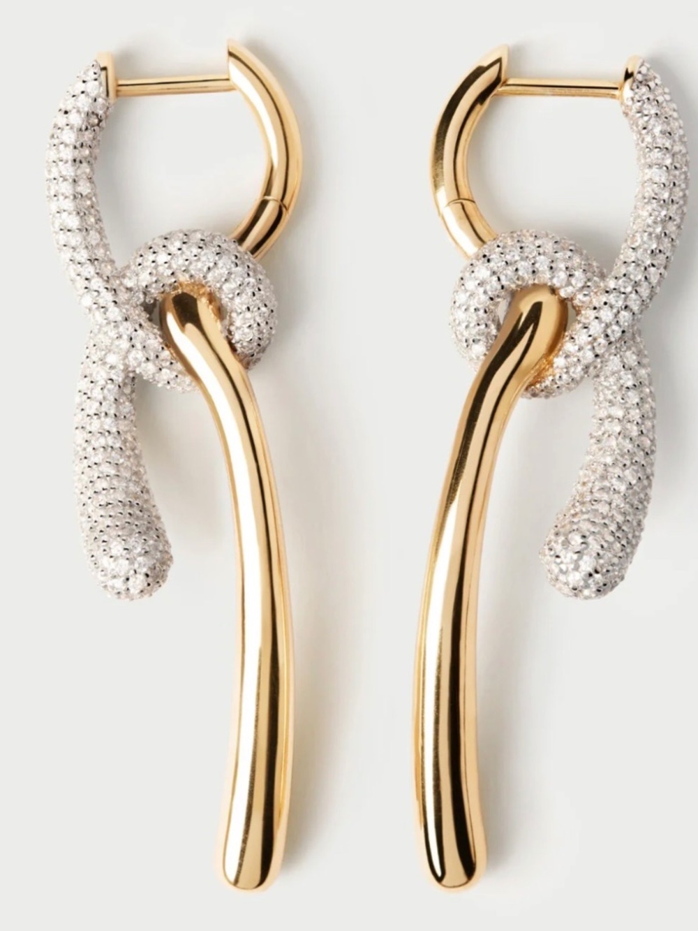 Gold & Pavé Knot Drop Earrings Mixed Metal Statement Designer Inspired